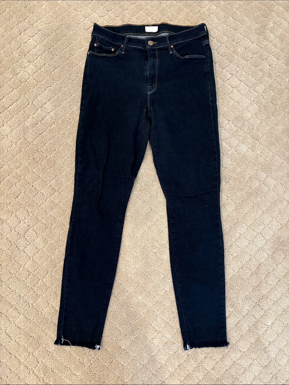 MOTHER Dark Blue Skinny Jeans with Raw Hem